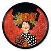 Poster Lächelnde Frau mit orangen Blumen - Hülya - Rund 