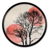 Poster Kubistika - Sonne und Mond hinter dem Baum - Rund 