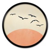 Poster Kudde vogels in de zonsondergang - Cubistika - Rond 