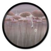 Poster lotusbloemen met zwaan in water in donkerroze - Ms Tiff - Rond 