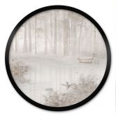 Poster Wald am See im Nebel in Beige - Ms Tiff - Rund 