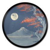 Poster Vintage - Vollmond über dem Gipfel des Fuji-san - Roze - Rund 