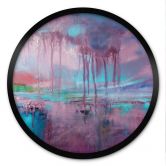 Poster Violette regen over blauwe nevel - Schmucker - Rond 