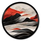 Poster Treechild - Rote Berge im Japandi Stil - Rund 