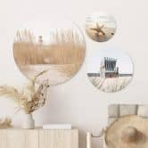 Wandbild Strandkorb, Seestern und Dünen an der Ostsee Set (3-teilig) - Alu-Dibond Set (3-teilig) - Alu-Dibond Rund 