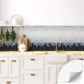 Selbstklebende Küchenrückwand Fredriksson - Hexagone: Blau und Weiß 