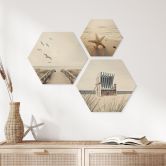 Hexagon Holzbild Strand und Meer Set (3-teilig) 