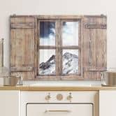 Spritzschutz 3D Holzfenster - Snow Mountain 