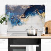Spritzschutz Abstrakter Marmor mit Blau und Goldeffekt 