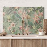 Stænkplade jungle med papegøjer grøn - Bloomery Decor 