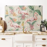 Crédence Flamant rose et feuilles tropicales | Exotisme pour la cuisine - Bloomery Decor 