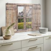 Spritzschutz 3D Holzfenster - Deers in the mountains 