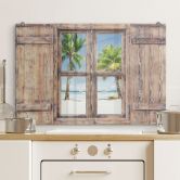 Spritzschutz 3D Holzfenster - Hammock in Paradise 