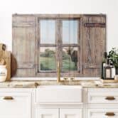 Spritzschutz 3D Holzfenster - Highland Cow 01 