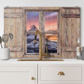 Spritzschutz 3D Holzfenster - Top of the Mountain 