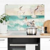 Spatscherm Zeemeeuwen op het strand - SpaceFrog Designs 