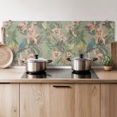 Spritzschutz Dschungel mit Papageien Grün - Bloomery Decor - Panorama 