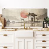 Spritzschutz Japanischer Tempel im Sonnenaufgang - Roze - Panorama 