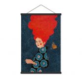Stoffbild Frau im Blumenkleid mit Schmetterling - Hülya 