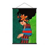 Stoffbild Frau im Streifenkleid mit orangen Blüten - Hülya 