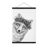 Tableau en tissu Renard noir et blanc avec couronne de fleurs - Korenkova 