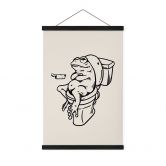 Affiche textile Attendre aux toilettes - Illustration humoristique de grenouille - Royle 