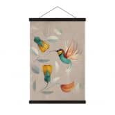 Affiche textile avec motif d'oiseaux - Colibri - Marron 