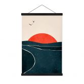 Stoffbild Sonnenuntergang am Meer mit Tauben - Kubistika 