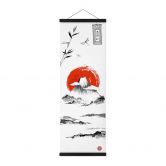 Textile poster Japanese landscape - black ink - panorama 