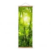 Affiche textile Soleil dans la forêt de bambous - panorama 
