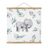 Affiche textile Bébé éléphant mignon entre des branches boho - UN Designs - Carré 