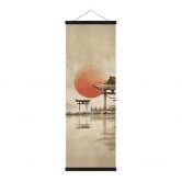 Affiche textile Temple japonais au lever du soleil - Roze - Panorama 