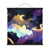 Textile poster kite flying through starry clouds - DigitalArtsi 