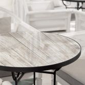 Tischplatte aus Glas - Shabby Chic Holz - Rund 