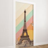 Retro Eiffel Tower door film with rainbow - Bodart - Self-adhesive door decoration 