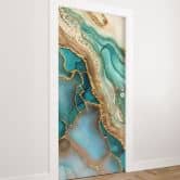 Door foil Marbled waves in turquoise and gold - Haase - Self-adhesive door decoration 