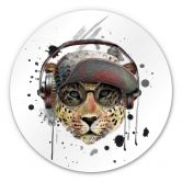 Alu-Dibond Wall Circle Leopard with Head Phones 