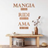 Décoration murale en bois placage d'acajou - Mangia bene, Ridi spesso, Ama 