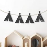 MDF - Holzdeko - Wimpelkette Tipi (4er Set) inkl. Baumwollseil 