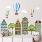 Wallsticker Farverige huse sæt 02 (7 stk.) 