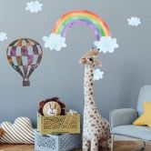 Muursticker Set Hete Luchtballon met Wolken en Regenboog 