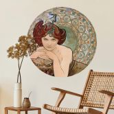 Sticker mural Mucha - Pierres précieuses : émeraude - Rond 