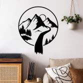 Sticker mural rond cascade dans les montagnes 