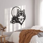 Wandtattoo Wolfskopf vor Mond und Wald 