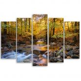 Leinwandbild 5 teilig, Wald Herbst Bach Natur 