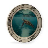 Holzbild 3D-Optik Bullauge - Schildkröte seitlich - Rund 