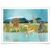 Poster Goed Blauw - Tiere am Wasserloch 