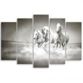 Leinwandbild 5 teilig, Galopp der weißen Pferde 