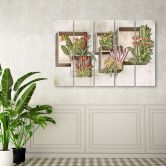 Leinwandbild 5 teilig, Quadratkisten Regale mit Blumen 