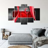 Leinwandbild 5 teilig, Abstrakt Grau Rot 